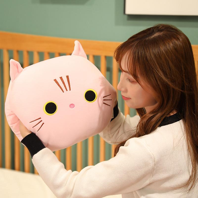30X30Cm Down Cotton Plush Cat Pillow Stuffed Ultra Soft Cartoon Animal Round Hands Burner Back Support Plushie Gift