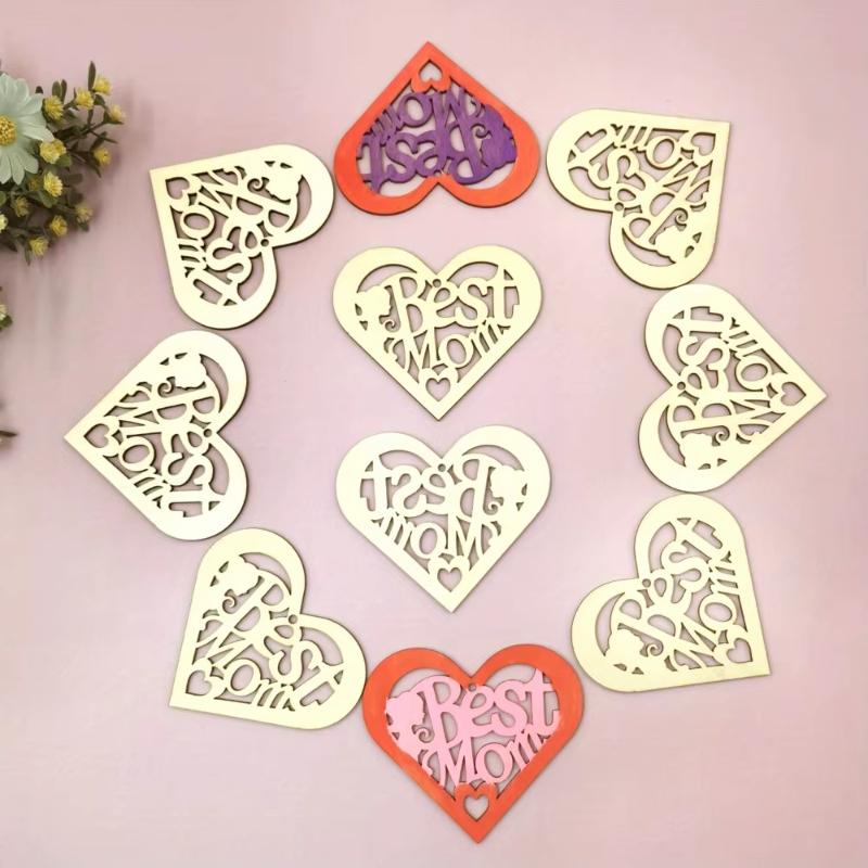 24pcs Wooden Heart Shape Diy Craft Ornaments with Twine String Clothes Great for Home Decor and Party Favor Mother's Day Gift