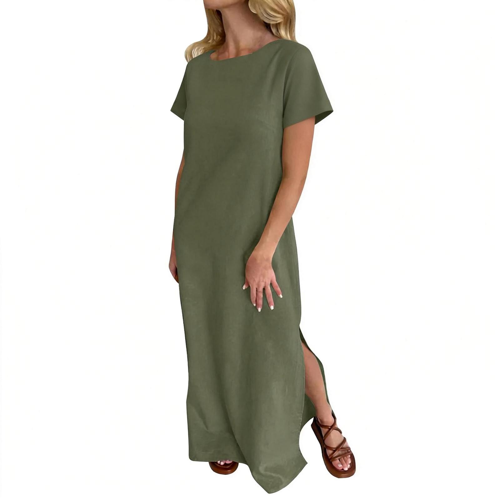 Women s Fashion -Colour Round-Neck Dress XXL