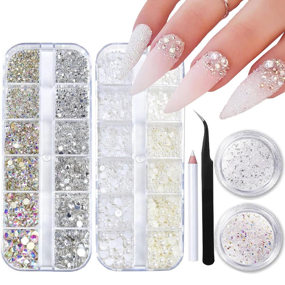 1.5mm Iridescent Micro Caviar Beads Nail Art Rhinestone 3D Clear AB Mini Pixie Crystals Gems Shiny Point-Bottom Glitter Decor *3