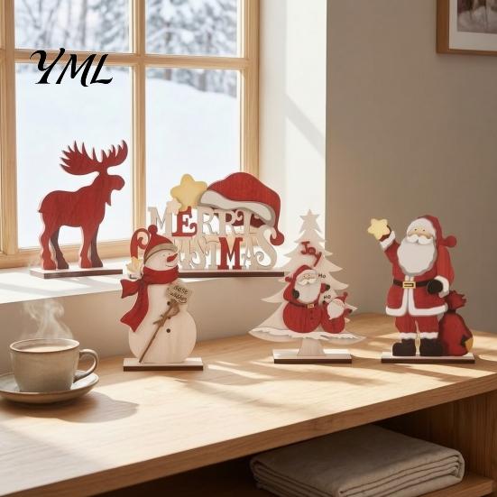 Retro Christmas Snowman Ornaments Nordic Ornaments, Wood Reindeer Santa Claus Figurine, Indoor Holiday Table Rustic Desktop Decoration for Home