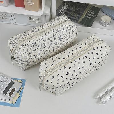INS Floral Print Pen Bag Large Capacity Multifunctional Pencil Case Stationery Bag Students Stationery Organizer
