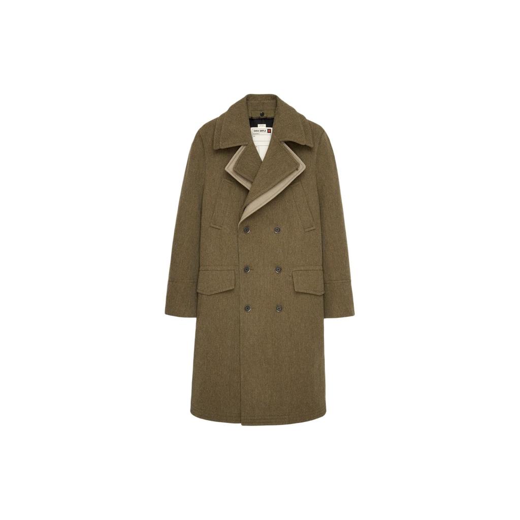 Zara Double Layer Collar Single Breasted Mid Length Coat Men Coats Khaki 6833309-505