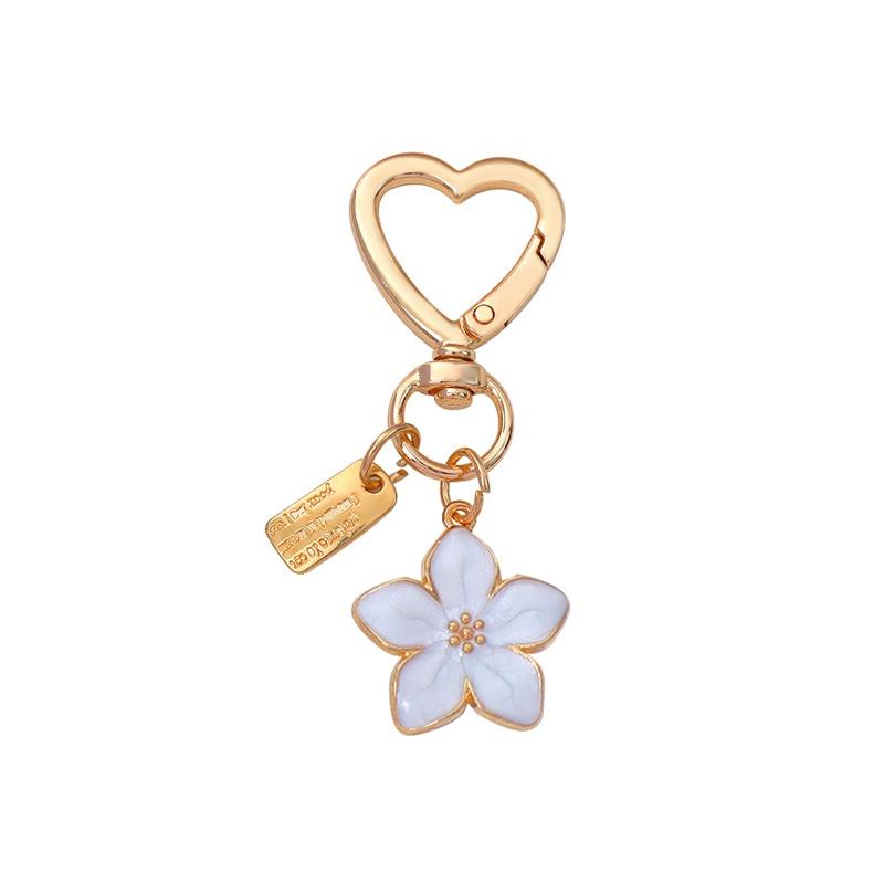 1PC Key Ring Friend Gifts Pendant Keychain Handbag Decor Heart-shaped Cute Metal Sakura Flower Cherry Blossom