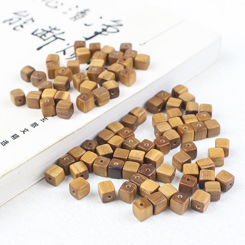 Green Sandalwood Square Beads 6-7MM DIY Buddhist Bracelet Accessories, Pre-drilled Loose Beads.
