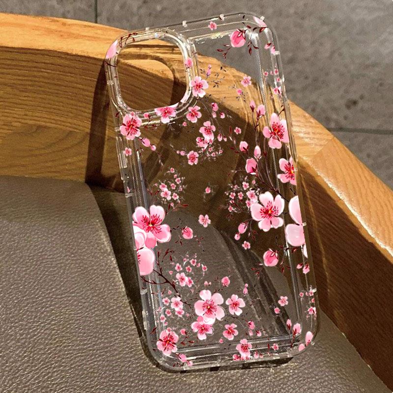 

Pink Cherry Blossom Branch Art Phone Case for iPhone 17 16 15 14 13 12 11 Series Pro Max Plus Double Layer Protection iphone 15 ProMax