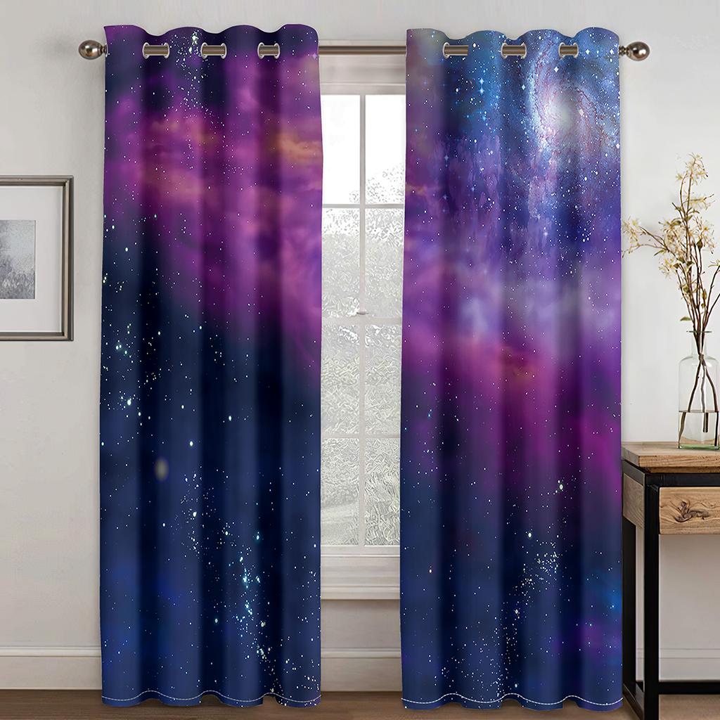 3D Pattern Print Modern Colorful Sunset Landscape Purple Starry Sky  Shading Window Curtain For Living Space Bedroom Space Decor