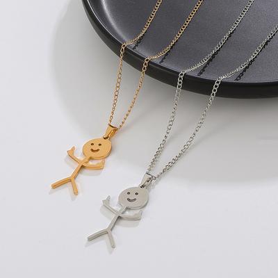 Smiling Face Middle Finger Hip Hop Stainless Steel Funny Doodle Pendant Necklace