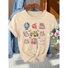 Back-to-School Season Fashionable and Elegant Pencil and Other Campus-themed Pattern Printed Round-neck Short-sleeve Shirt T Women's Shirts for