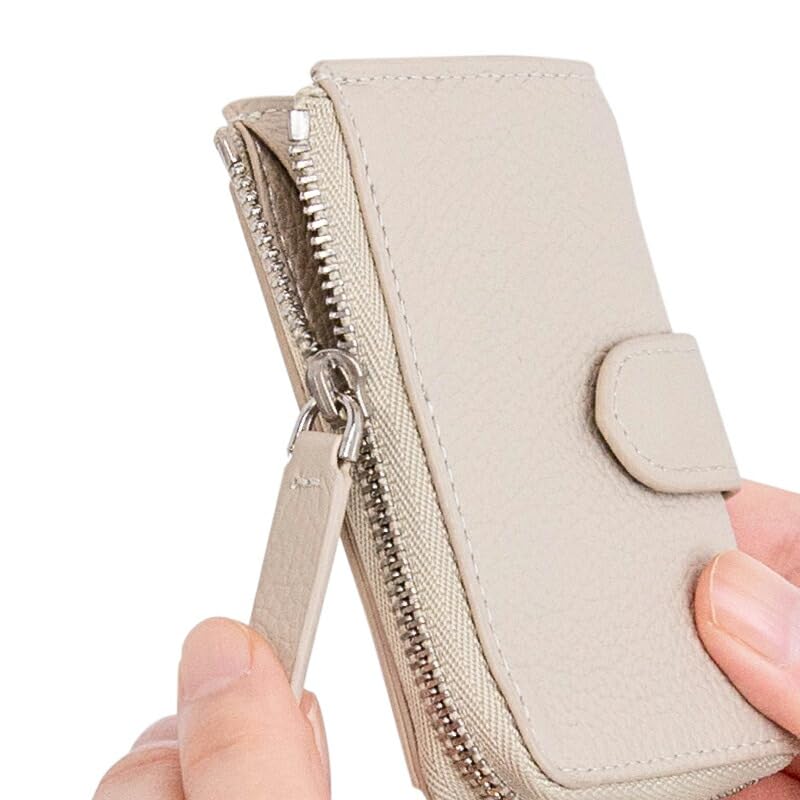 ROND Card Coin Card Coin Genuine Beige DEMIU D-ring Wallet, Case, Purse, Holder, Pocket, Leather,