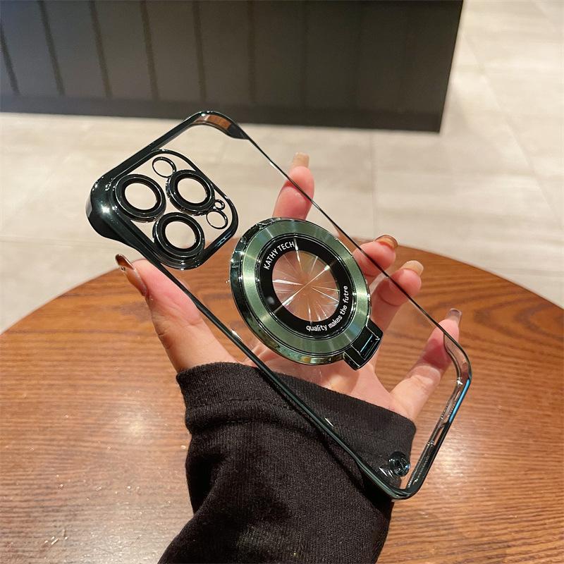 

Подходит для чехла для мобильного телефона iPhone16PRO, ПК, гальванизированная безрамочная магнитная подставка, Apple 15, полная упаковка, защитная пленка для объектива 13 iPhone 11