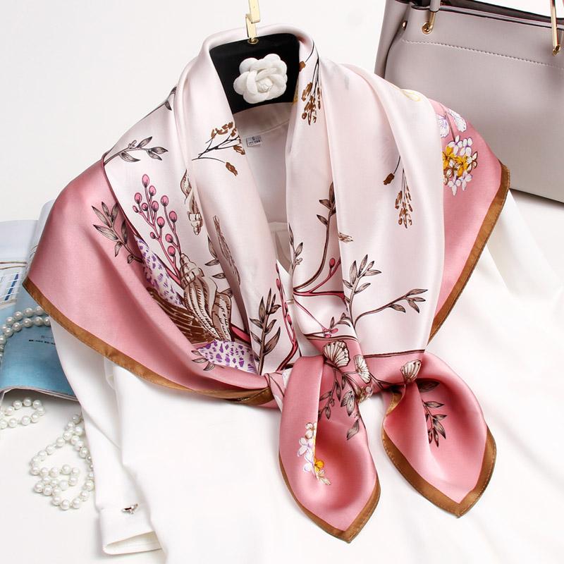 100% Real Silk Square Scarf Women Print Headscarf Echarpe Femme Pure Natural Silk Bandana Bufanda Mujer Neckscarf 88X88Cm