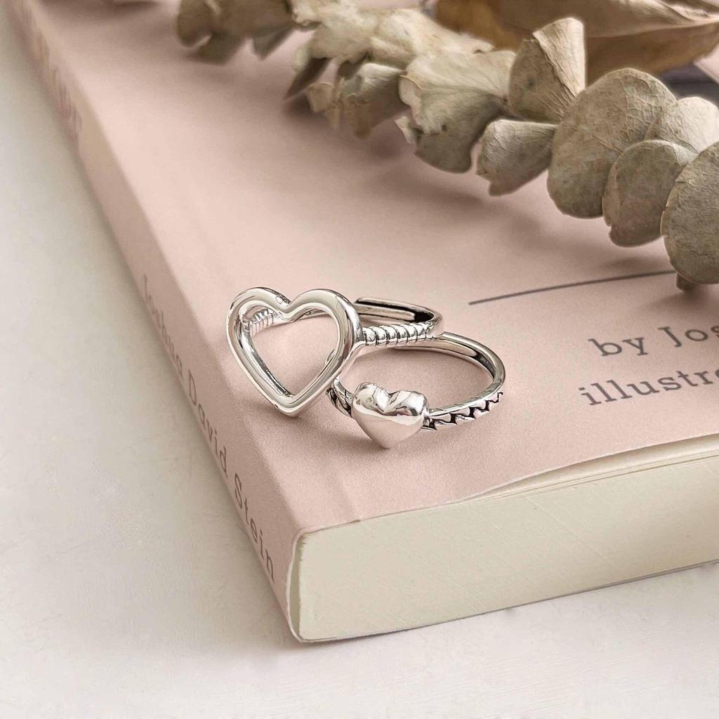 Yinruitai s925 Argent Sterling Cœur Creux Empilables Tendance Coréenne Bagues de Couple pour Femmes