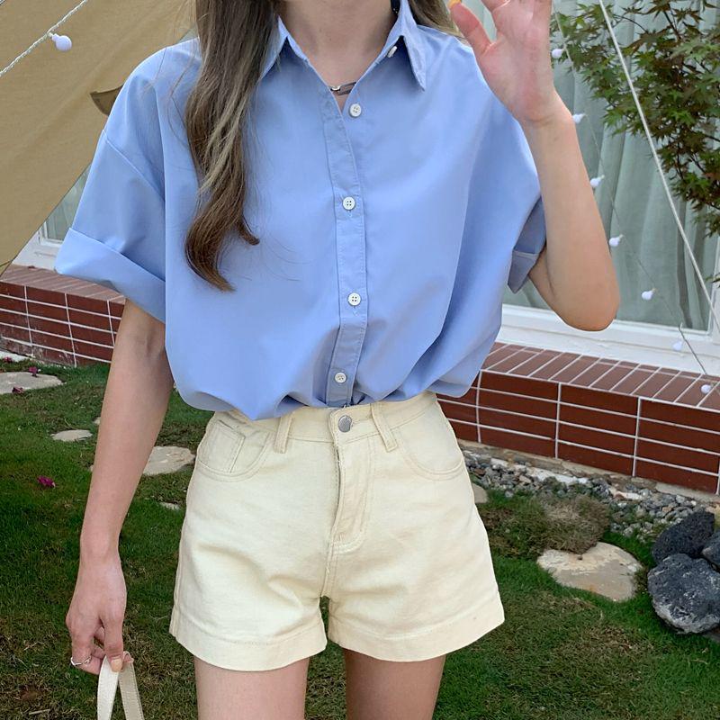 Женский летний тонкий топ с короткими рукавами в стиле французского ретро-шика M синий