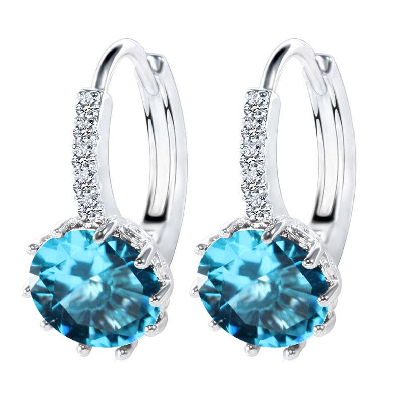 Big Sale 925 Silver Loop Hoop Earrings Candy Color Cubic Zircon Charms Women Jewelry Wedding Accessory Brincos