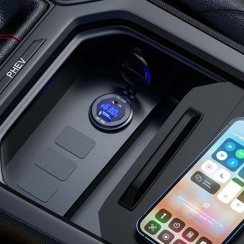 2022 Metal Dual 45W USB C Type C PD Fast Car Charger 12V/24V with Voltage/Power Display for SUV Motorcycle Truck Boat Bus RV ATV