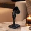 Surrealist Art Piece Abstract Human Face Sculpture, Surrealism Artistic Statue, 3D Printed Desktop Sculpture Modern Black Floating Bucket Figurine for