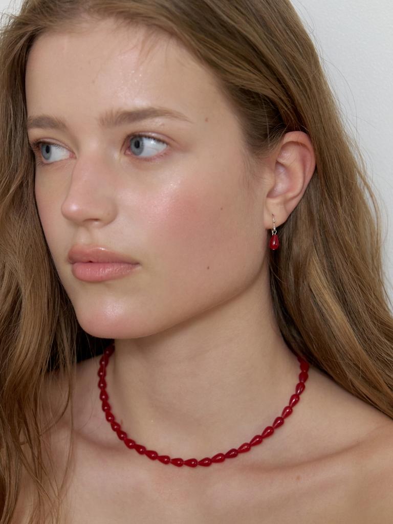 Love Me Monster Red Drop Jade Necklace (L262Mnk080)