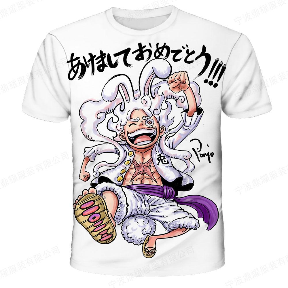 Children's Anime One Piece Luffy 3D Digital Printed Boys' Street Trendy Round Neck Short Sleeved T-shirt