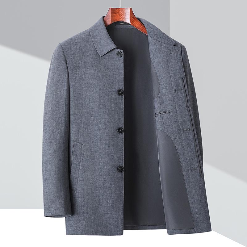 Men's Autumn Wool Button-up Jacket - Dad Style Lapel, Business Outerwear for Middle-aged & Elderly