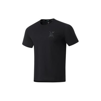 Li Ning Laufserie Einfarbig Rundhals Pullover Schnelltrocknend Atmungsaktiv Kurzarm T-Shirt Herren Tops Schwarz ATSU191-1