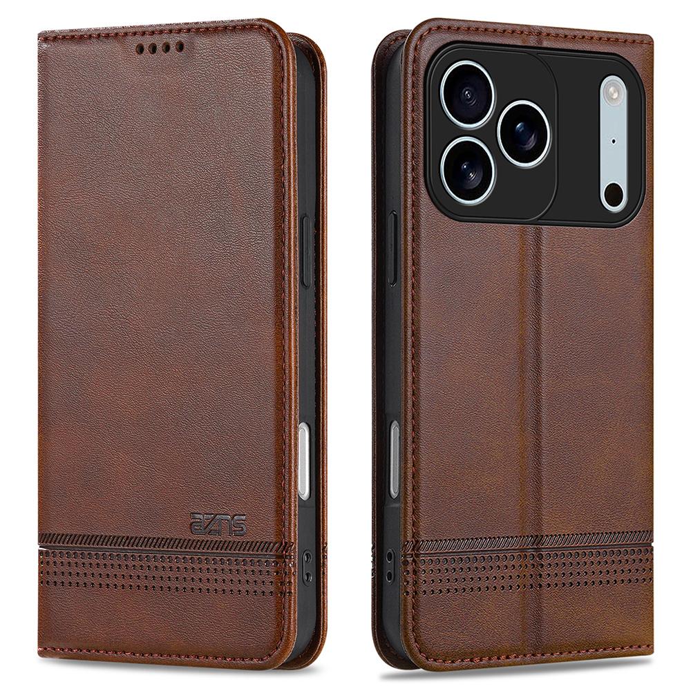 AZNS For iPhone 17 Pro Case Cowhide Texture PU Leather Wallet Phone Cover
