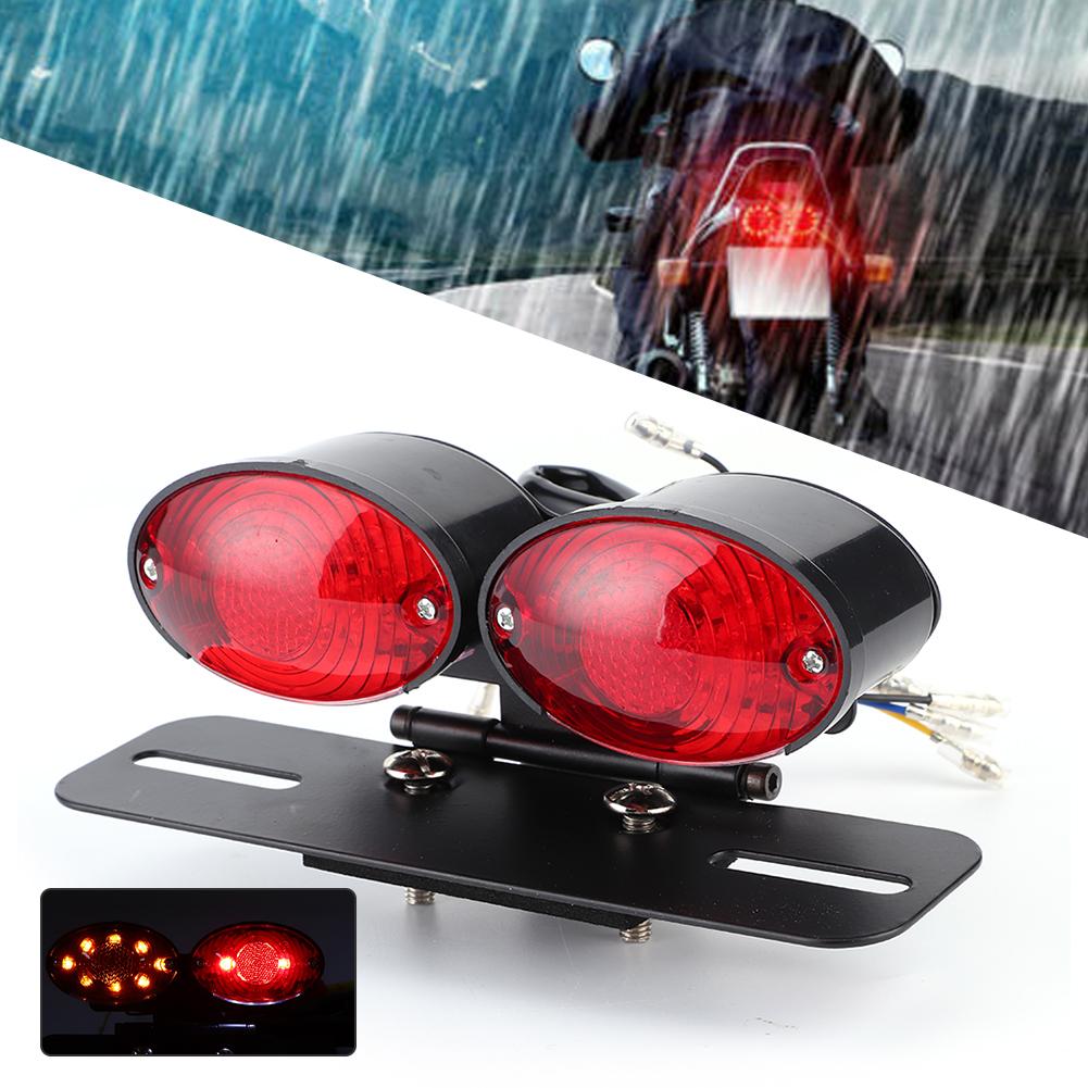 LED Bremsrücklicht Universal Retro Doppel Oval Blinker Kennzeichenleuchte Motorrad Umbau