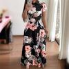 Autumn new style flower print short-sleeved pendulum dress women's clothing