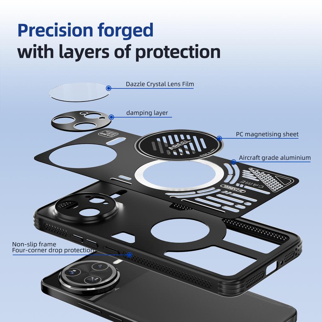 ABEEL For Xiaomi Redmi K80 Pro 5G/Poco F7 Ultra 5G Magnetic Case Aluminium Alloy+PC+TPU Hollow Heat Dissipation Phone Cover