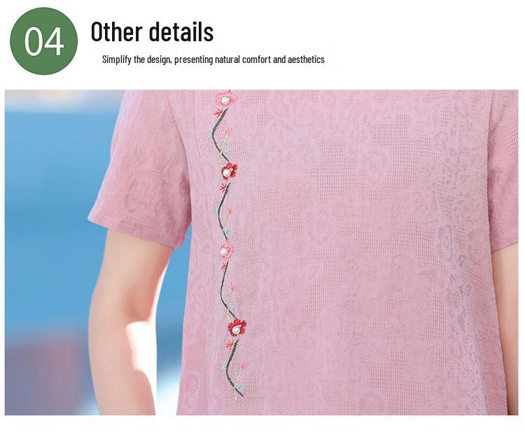 2026 Summer Cotton Linen Chinese Style T-Shirt for Middle-Aged Women - Short Sleeve Mother's Top