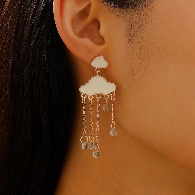 Silver Color Cloud Water Drop Tassel Earrings New Fashion Crystal Raindrop Cloud Shaped Earrings for Women Party Jewelry