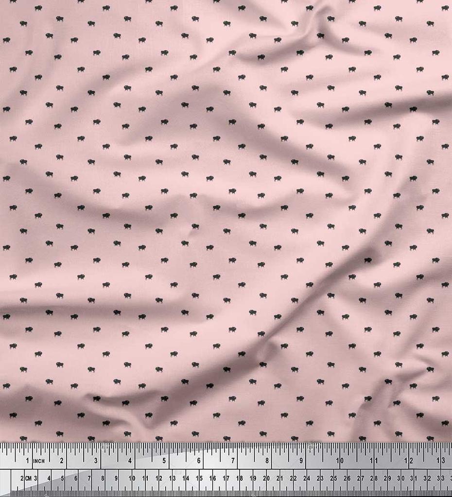 Soimoi Pink Poly Crepe Fabric Bull Animal Print Sewing Fabric metre 42 Inch