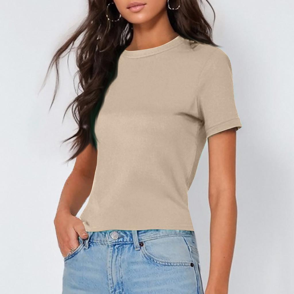 Dámská trička s krátkým rukávem a vroubkovaným výstřihem jaro ležérní volné základní trička