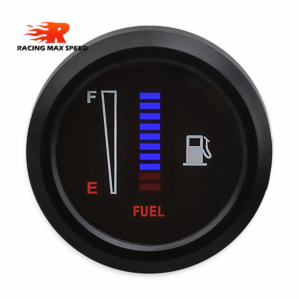 12V/24V Car & Motorcycle LED Fuel Gauge with Blue Light, 2-Inch Display