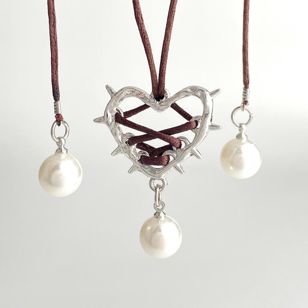 Mode Dorn Herz Faux Perle Anhänger Halskette Frauen Kreative Spice Girls Wrap Band Halskette Partei Schmuck Zubehör