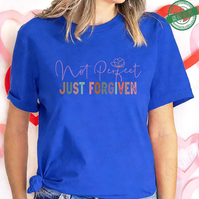 Nicht Perfekt Nur Vergeben T-Shirt für Damen Herz Kreuz Grafik T-Shirt Lässige Kurzarm O-Ausschnitt Oberteile Inspirierendes Christliches Geschenk