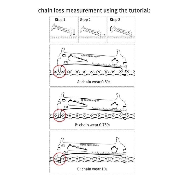 Compacts Bike Chain Wear Detector Stainless Steel Cycling Chain Gauges Suitable for Various Chain Size