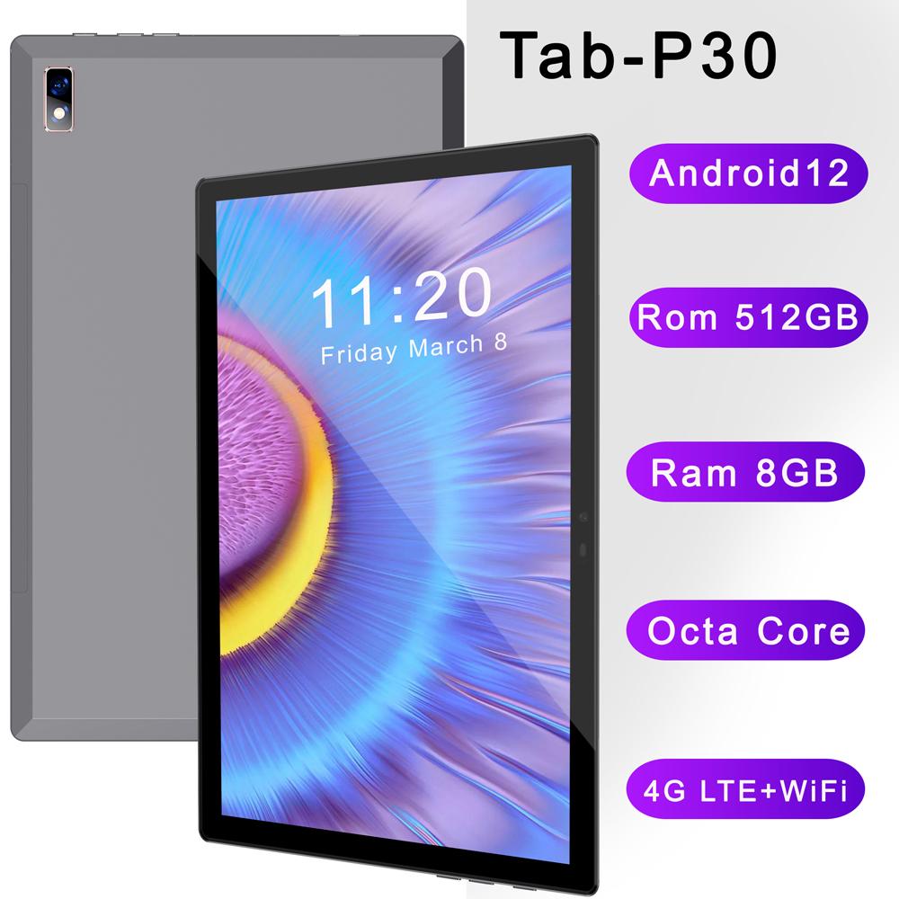 10.1 Inch Tablets BDF P30 PLUS Global Version Android 12 System 8GB RAM 512GB ROM 4G LTE Dual SIM 5G Dual WiFi GPS Tablet PC 8000mAh