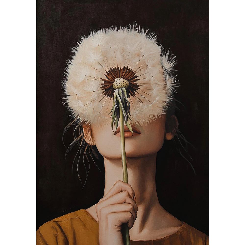 Abstraktes Frauen-Minimalismus-Poster Leinwand-Wandkunst Frau mit Blume Porträtmalerei Druck für Schlafzimmer Nordisches Mädchen Wohnkultur