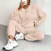 Women's Crew Neck Cable Knit Textured Long Sleeve Sweatshirt & Jogger Pants 2 Piece Loungewear Tracksuit Set