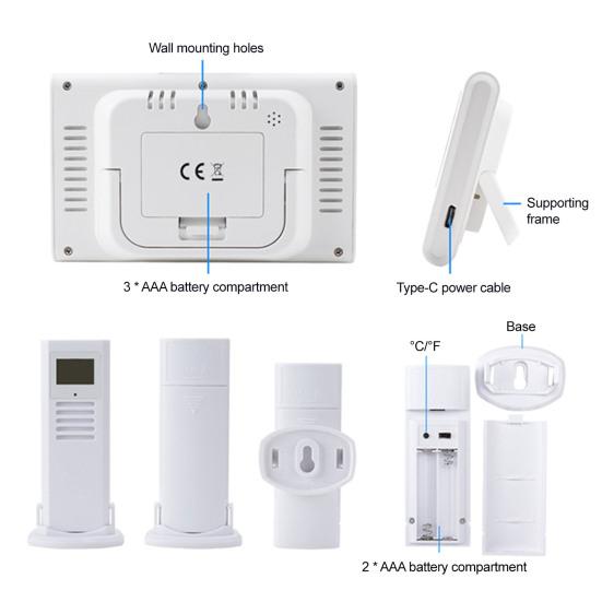 Thermohythmic Meter Wireless Weather Station with Barometer Sensor 4.4" LCD Display Indoor Outdoor Temperature Humidity Monitor