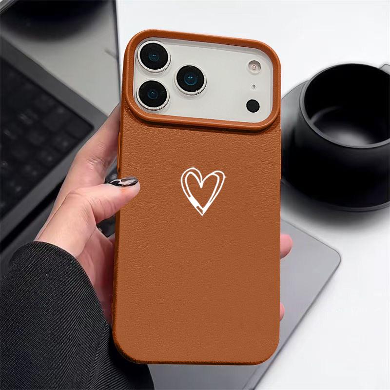 Love Heart Pattern TPU Phone Case For iPhone 17 16e 16 15 Pro Max 14 13 12 Pro Max 11 Air Soft Leather Texture Silicone Cover