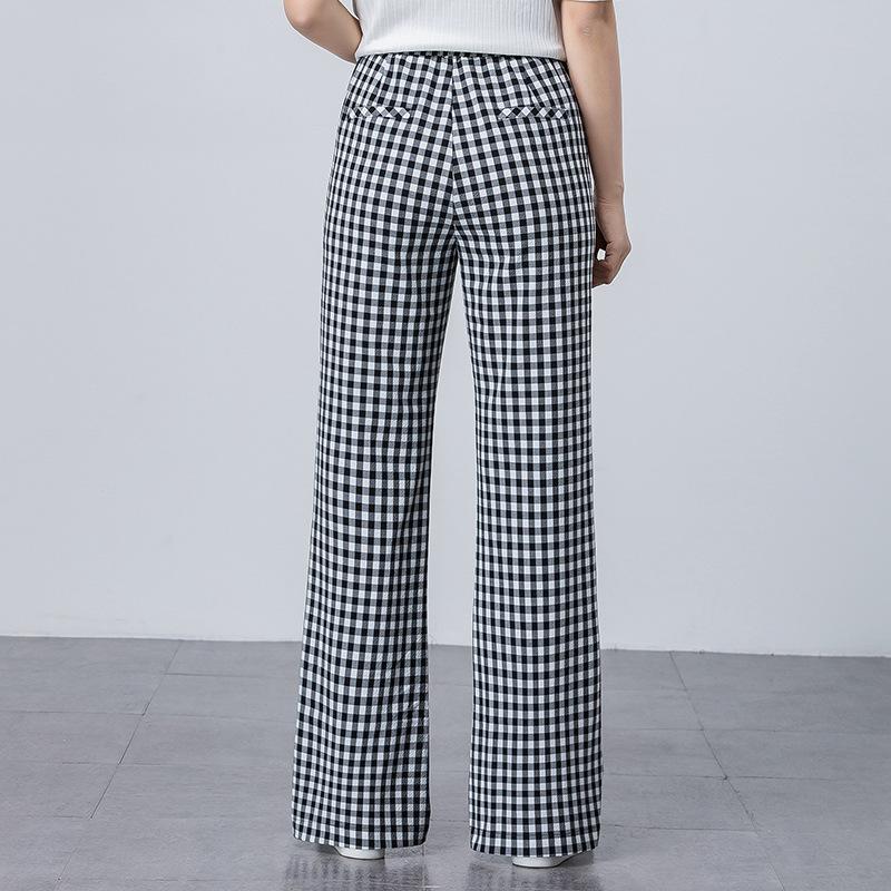 Plaid pants children's summer thin wide-leg pants drape slightly pull pants floor-mopping pants long pants thousand bird grid casual pants high waist