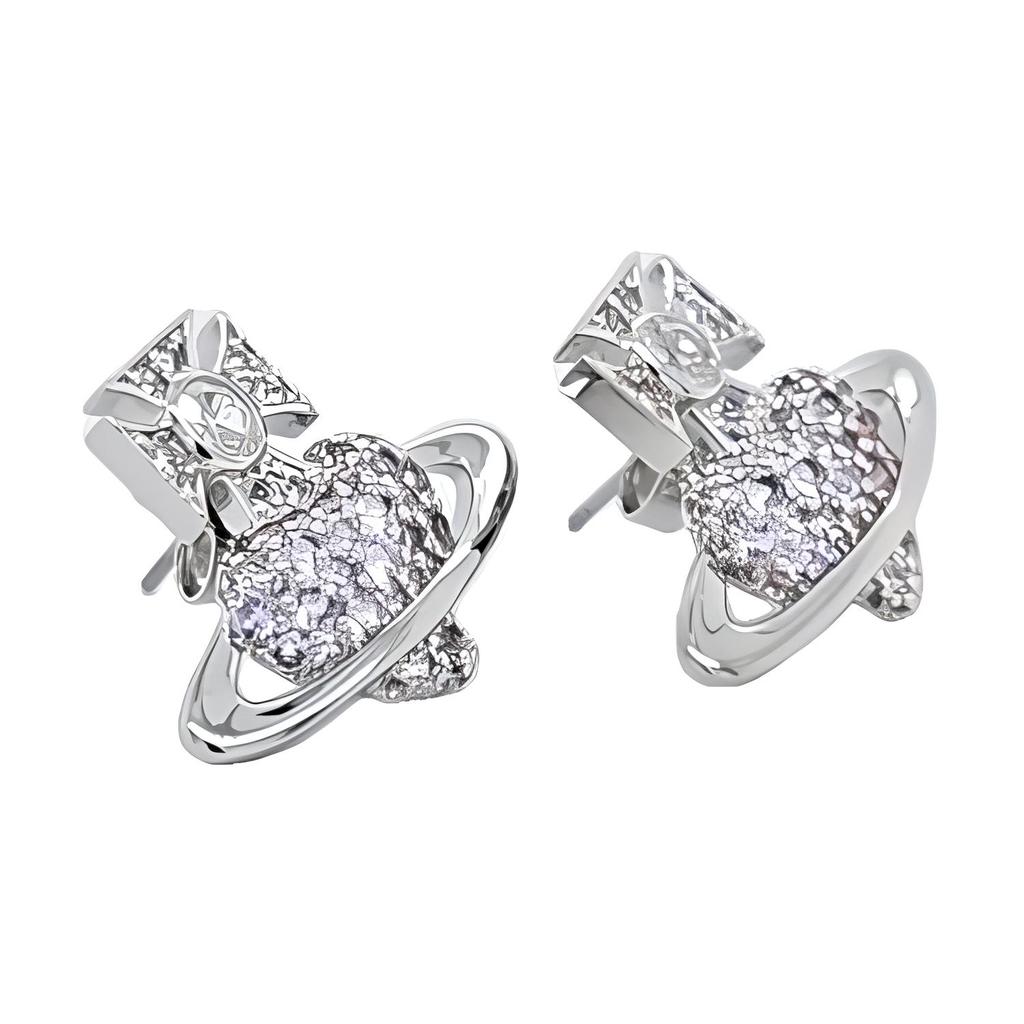 VIVIENNE WESTWOOD Agnatha Heart Saturn Logo Cubic Zirconia Earrings Women Earrings Silver Purple 6201036H-02P621