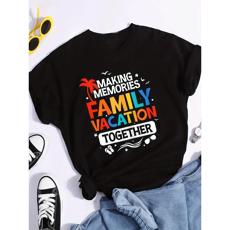 Camiseta de Férias em Família para Mulheres Criando Memórias Juntos Viagem em Família Top Casual