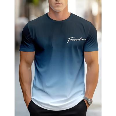 Camiseta Masculina Moderna Casual de Gola Redonda com Estampa 3D, Poliéster, Padrão Geométrico, Corte Regular, Tecido de Malha, Roupa Novidade