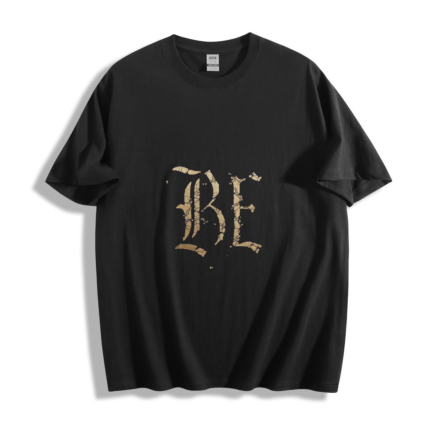 Distressed Gold BE Gothic Letter Graphic T-Shirt Mens Womens Tees Top 4XL