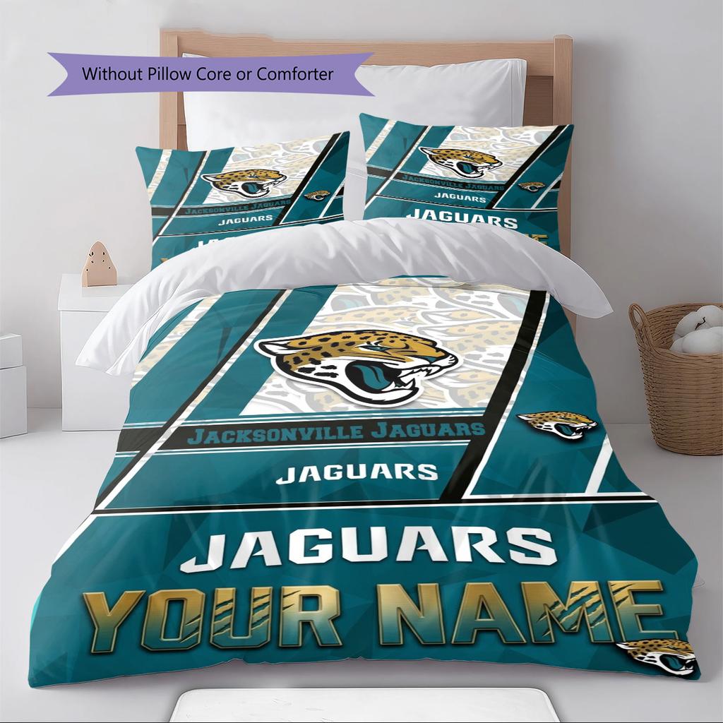 Name Custom Jacksonville Jaguars Logo Pattern Bedding Set Quilt Cover Pillowcase Home Decor Gift (1 * duvet cover + 2 * pillowcase, without core)
