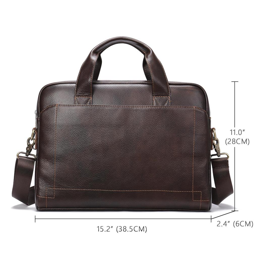 Malun Te Men's Genuine Leather Laptop Briefcase - Top Layer Cowhide Handbag