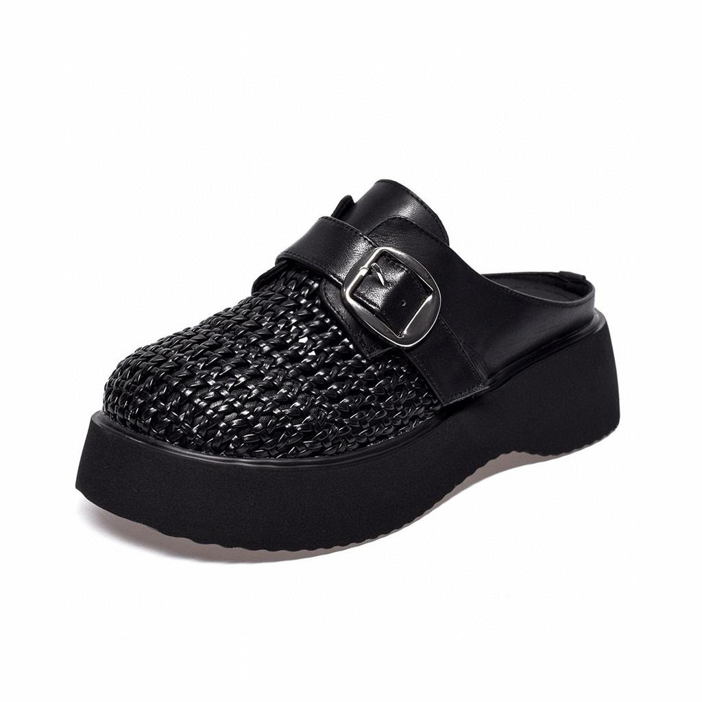 Baotou Thick-bottomed Sandals Women's Outer Wear 2025 Summer New Retro Woven Vacation Style Roman Slippers Women's Lazy Drag